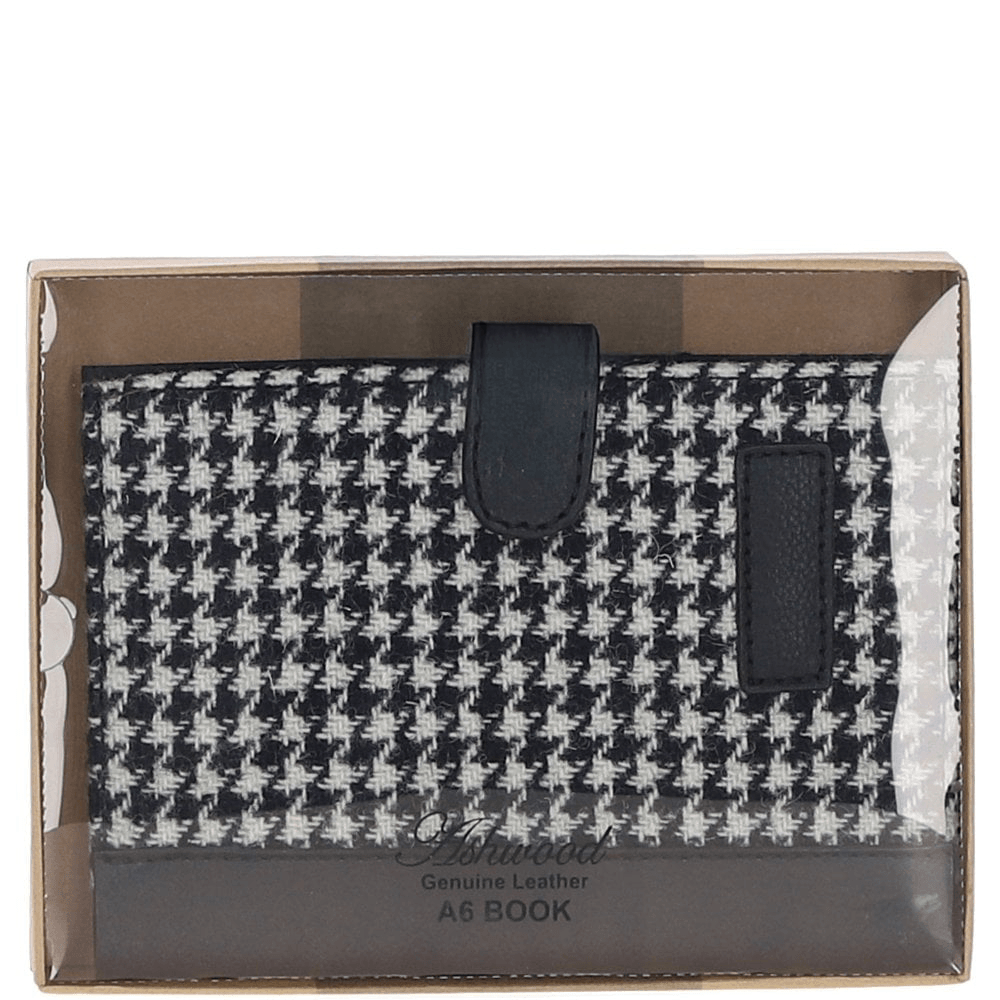 Ashwood Leather & Harris Tweed® Cloth A6 Notebook Black/White: TW-18-012-BW
