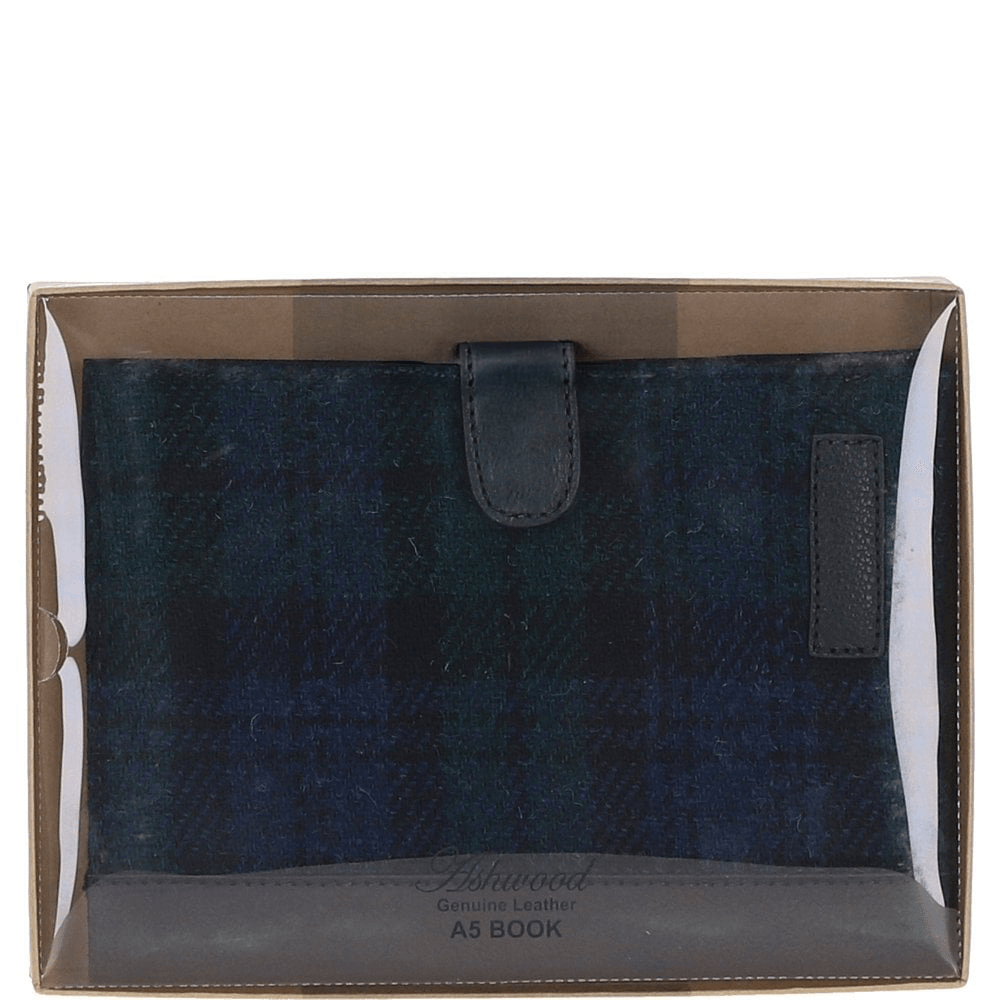 Ashwood Leather & Harris Tweed® Cloth A5 Notebook Black/Watch: TW-19-03-BW
