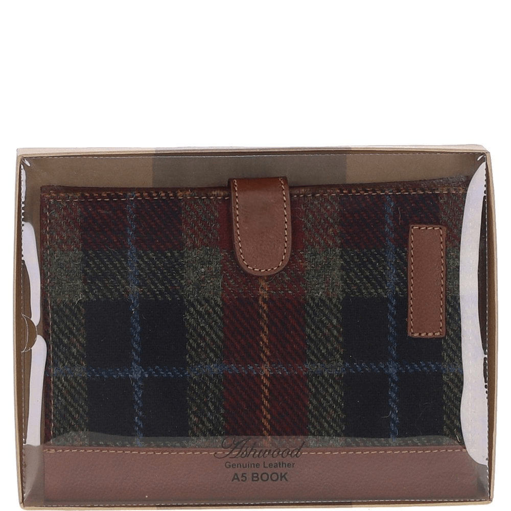 Ashwood Leather & Harris Tweed® Cloth A5 Notebook Tan/Green/Red: TW-19-08-TR