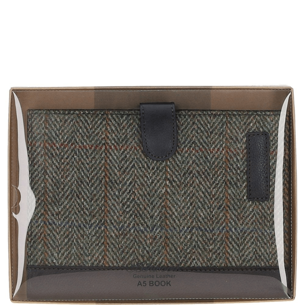 Ashwood Leather & Harris Tweed® Cloth A5 Notebook Brown/Green: TW-19-09-BG