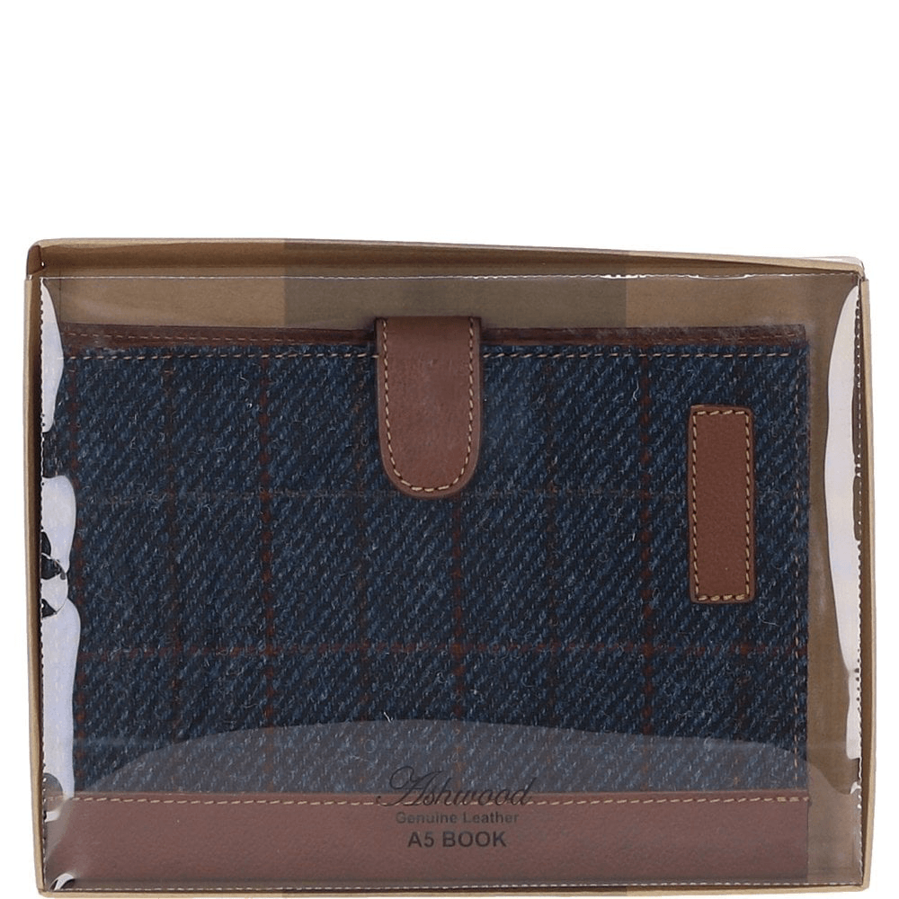 Ashwood Leather & Harris Tweed® Cloth A5 Notebook Tan/Navy: TW-19-011-TN