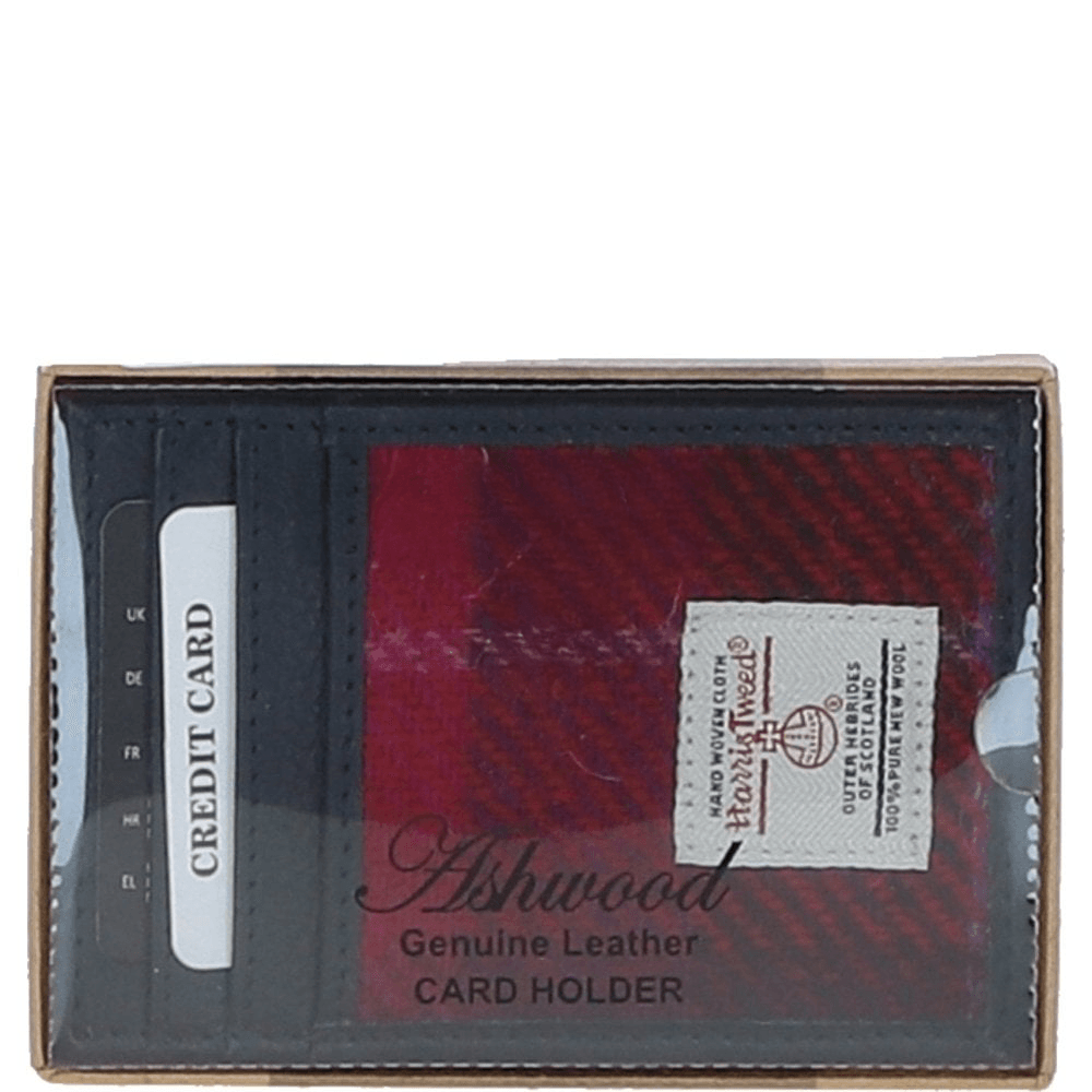 Ashwood Leather & Harris Tweed® Cloth Stylish Flat Card Holder Navy/Pink: TW-52-06-NP