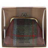 Ashwood Leather & Harris Tweed® Cloth Classic kiss-lock Purse Tan/Mcload: TW-13-02-TM