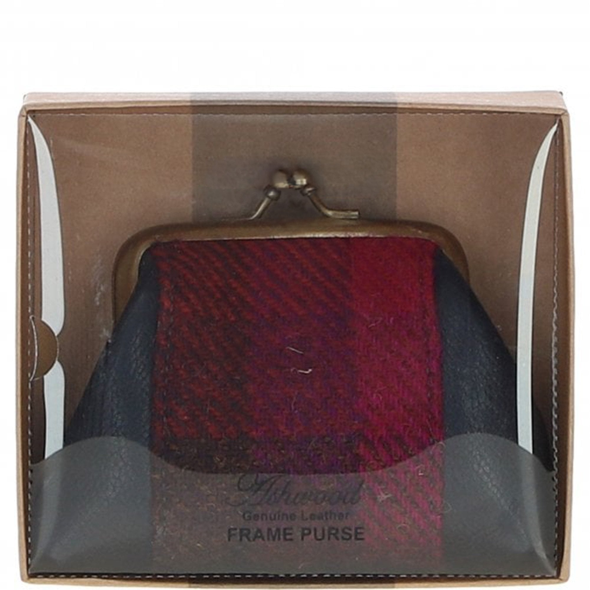 Ashwood Leather & Harris Tweed® Cloth Classic kiss-lock Purse Navy/Pink: TW-13-06-NP