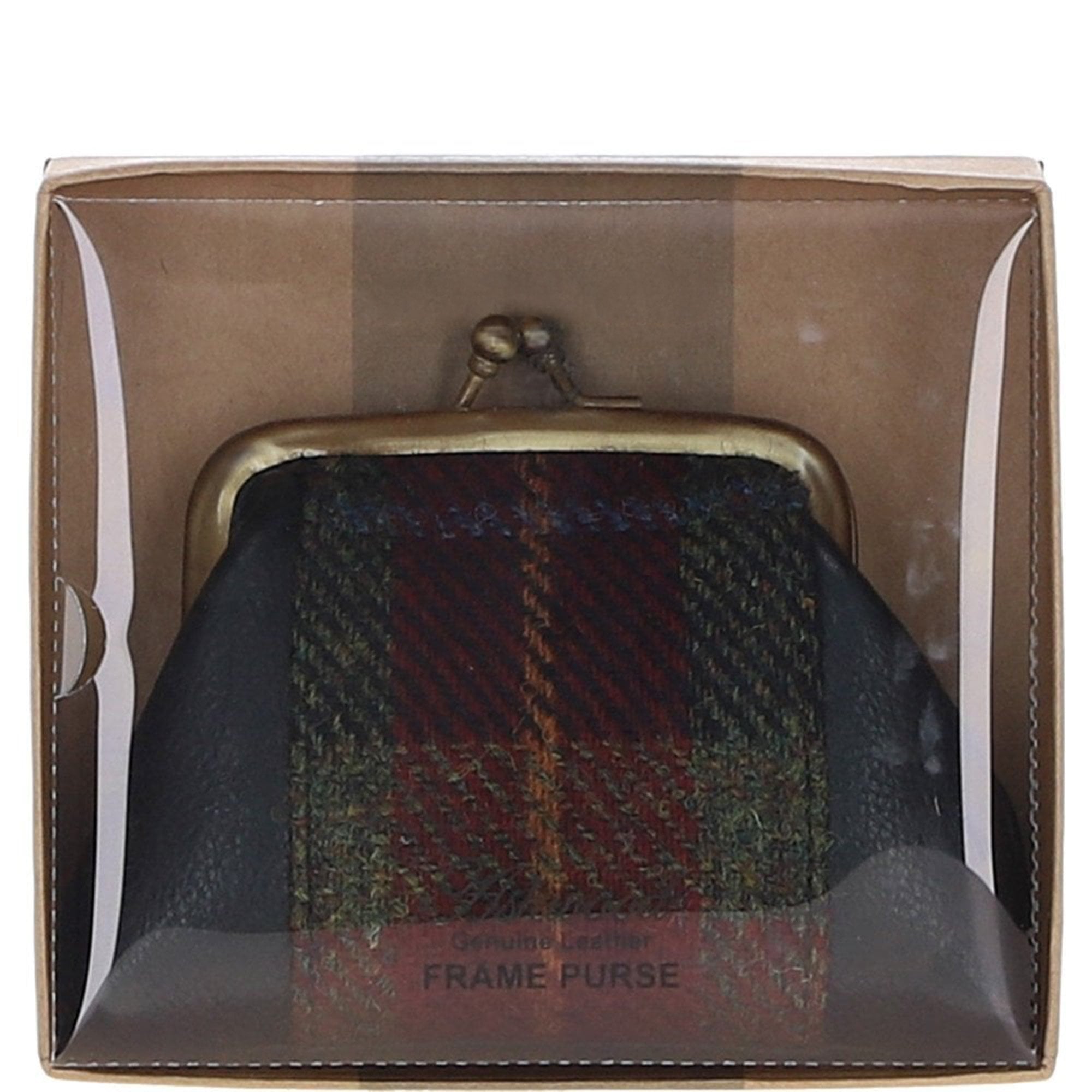Ashwood Leather & Harris Tweed® Cloth Classic kiss-lock Purse Black/Green/Red: TW-13-07-BR