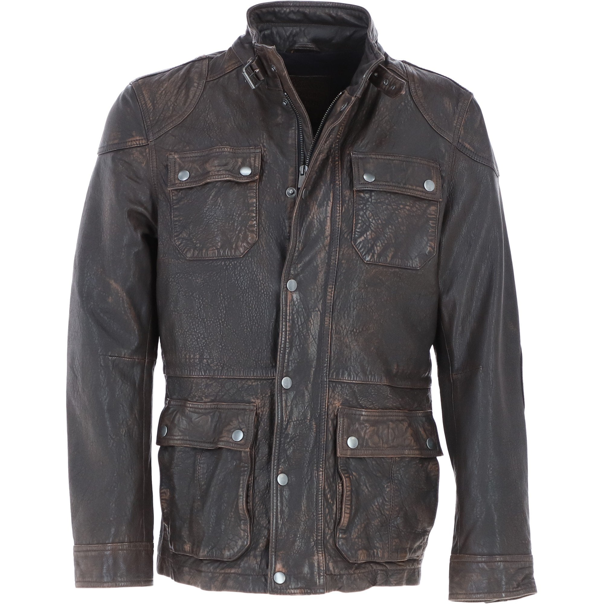 Mens Safari Style Leather Jacket Coffee/Brown: AMJ-5