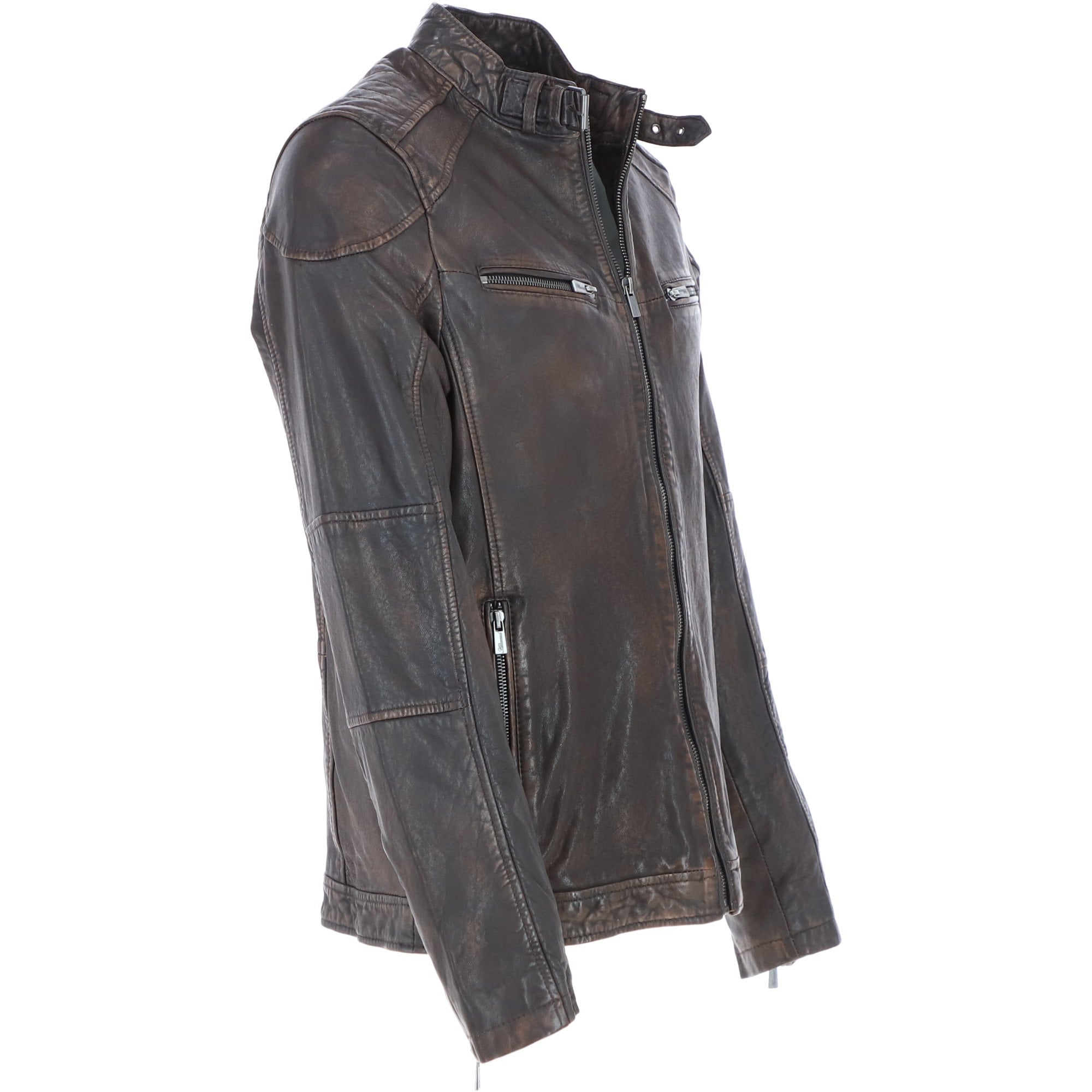 Mens Real Leather Biker Jacket Coffee/Brown: AWM-Lent