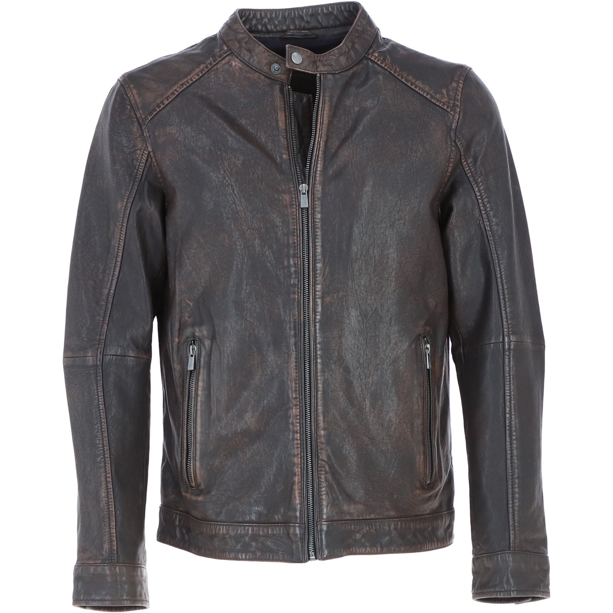 Ashwood Mens Leather Ruboff Biker Jacket Coffee/Brn: AMJ-3