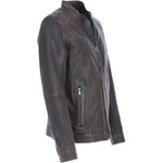 Ashwood Mens Leather Ruboff Biker Jacket Coffee/Brn: AMJ-3