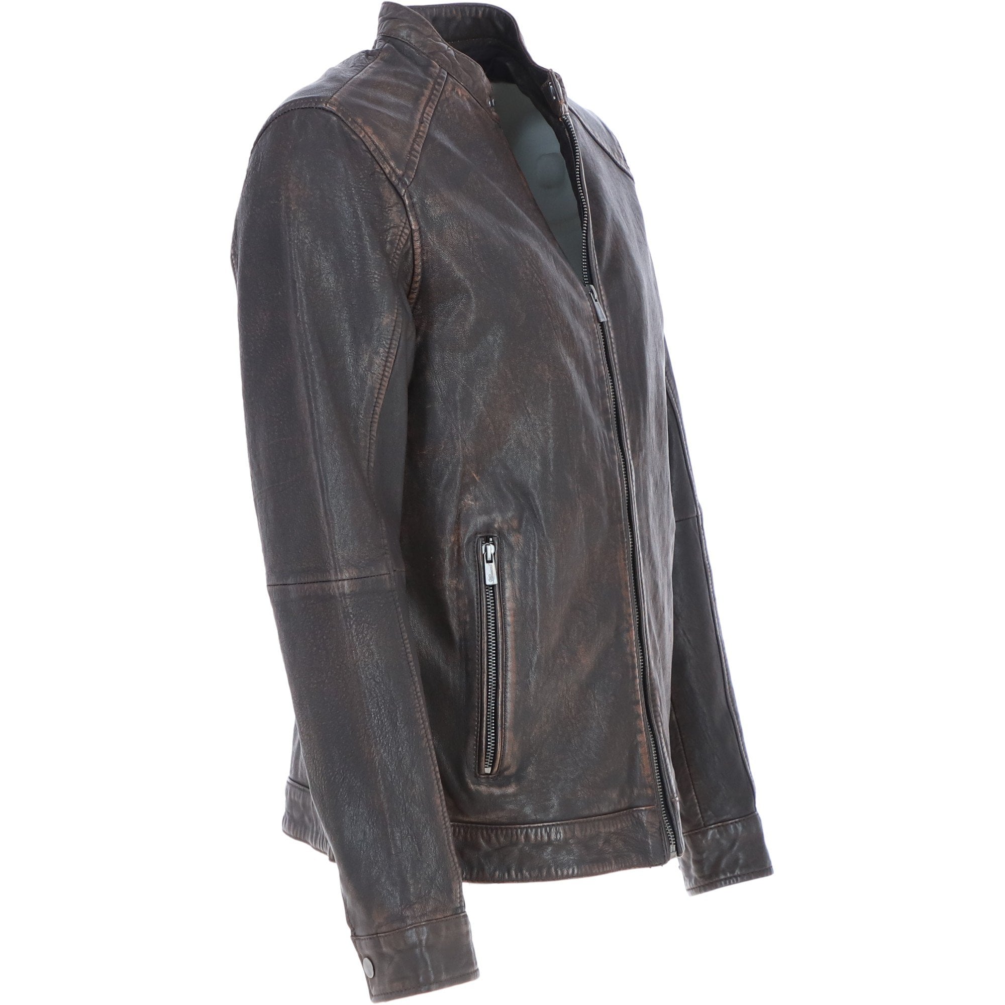 Ashwood Mens Leather Ruboff Biker Jacket Coffee/Brn: AMJ-3