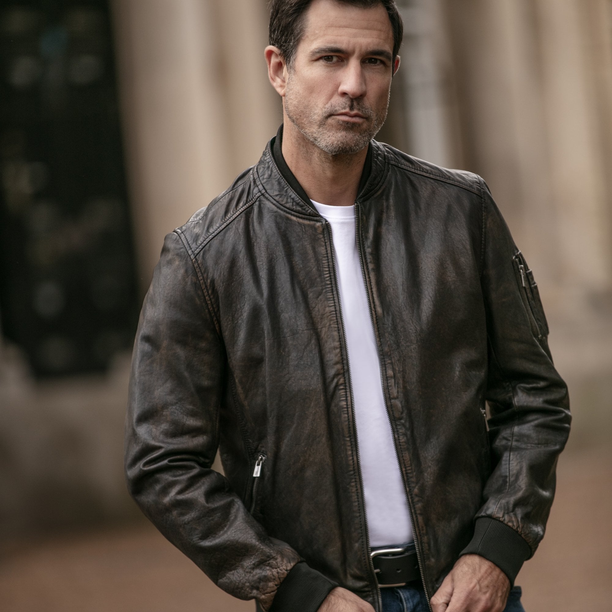 Ashwood Leather Vintage Style Rub Off Jacket in Coffee Brown: Samos