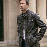 Mens Safari Style Leather Jacket Coffee/Brown: AMJ-5