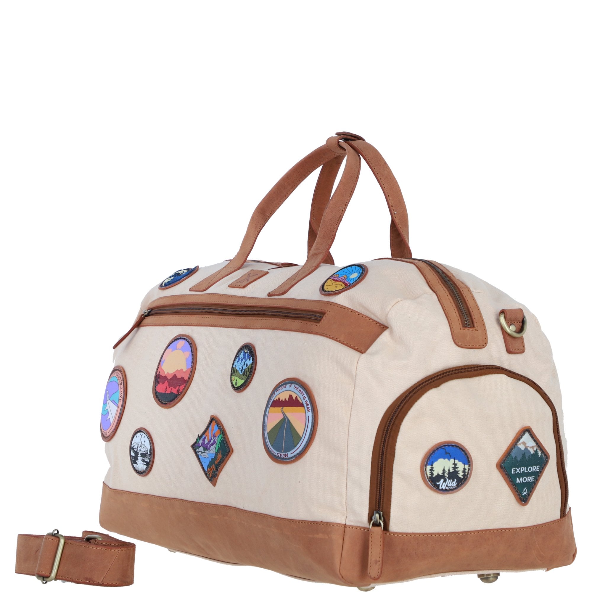 Fenland Heritage Canvas Travel Holdall with Adventure Patch's Tan/Cream: Fen-747