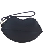RFID Protected Lip-Shaped Leather Keyring Purse with Wrist Strap Black: Y-73