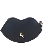 RFID Protected Lip-Shaped Leather Keyring Purse with Wrist Strap Black: Y-73