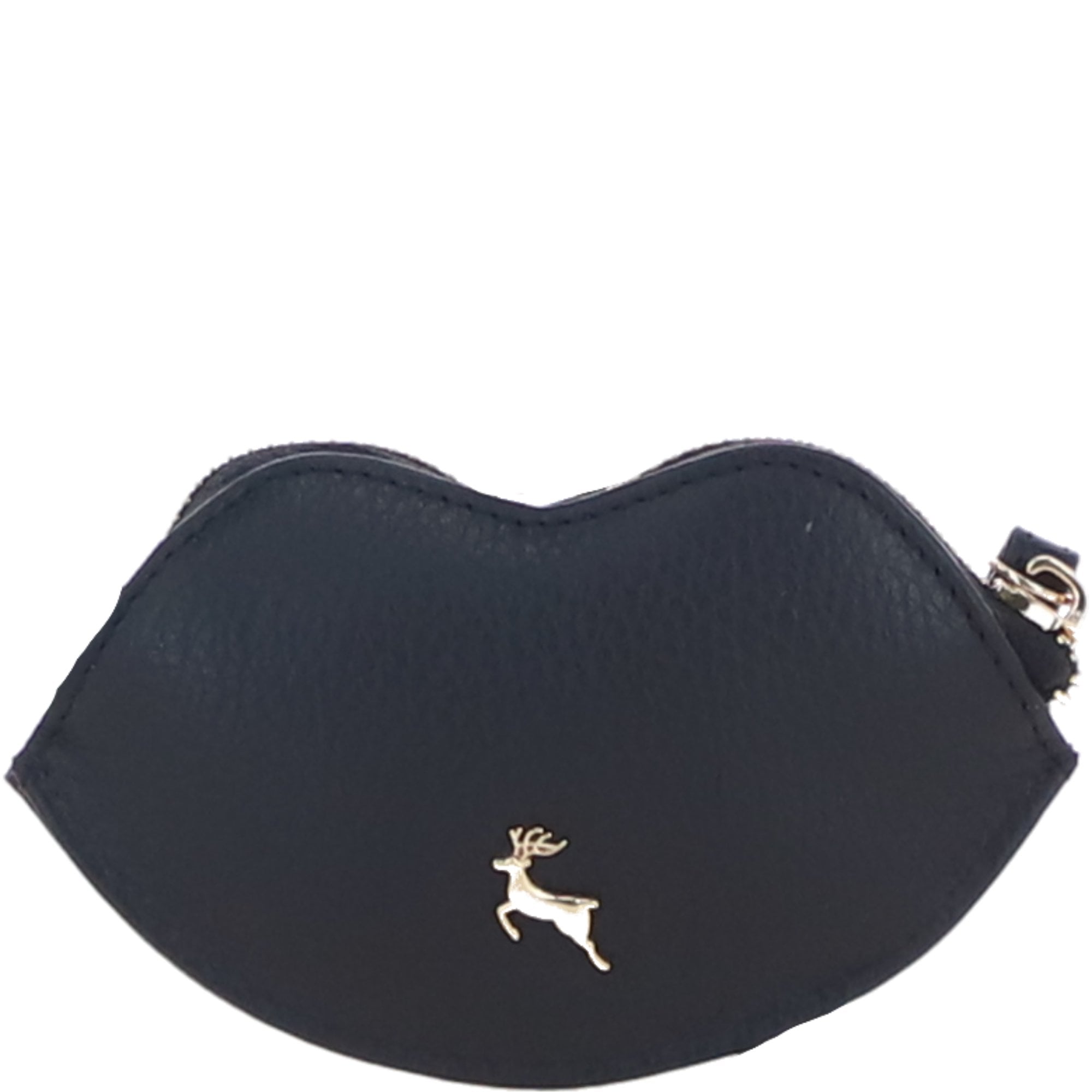 RFID Protected Lip-Shaped Leather Keyring Purse with Wrist Strap Black: Y-73