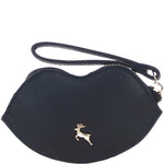 RFID Protected Lip-Shaped Leather Keyring Purse with Wrist Strap Black: Y-73