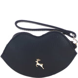 RFID Protected Lip-Shaped Leather Keyring Purse with Wrist Strap Black: Y-73