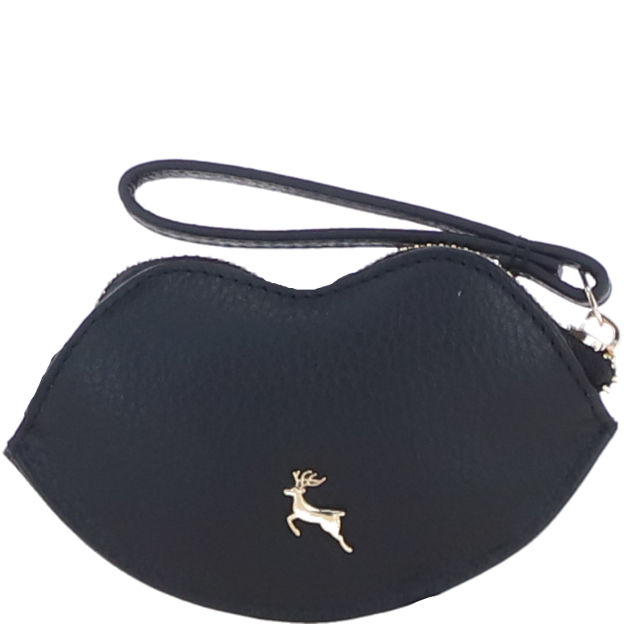RFID Protected Lip-Shaped Leather Keyring Purse with Wrist Strap Black: Y-73