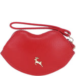 RFID Protected Lip-Shaped Leather Keyring Purse with Wrist Strap Red: Y-73