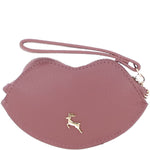 RFID Protected Lip-Shaped Leather Keyring Purse with Wrist Strap Rose: Y-73