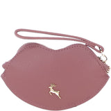 RFID Protected Lip-Shaped Leather Keyring Purse with Wrist Strap Rose: Y-73