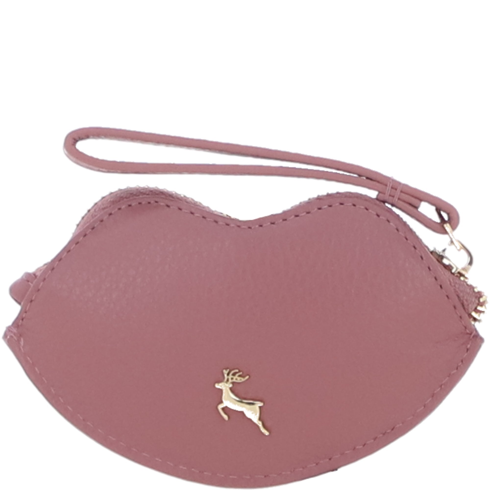 RFID Protected Lip-Shaped Leather Keyring Purse with Wrist Strap Rose: Y-73