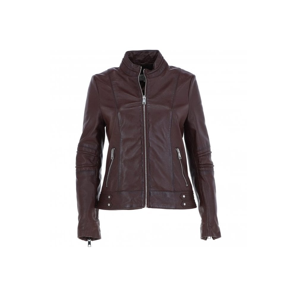 Leather Biker Jacket Burgundy: N-12