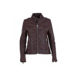 Leather Biker Jacket Burgundy: N-12