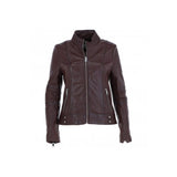 Leather Biker Jacket Burgundy: N-12