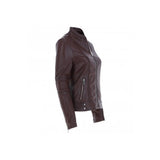 Leather Biker Jacket Burgundy: N-12