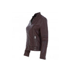 Leather Biker Jacket Burgundy: N-12