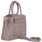 Ashwood Leather Compact Structured Handbag with Detachable Crossbody Strap in Mushroom/Croc: C-75