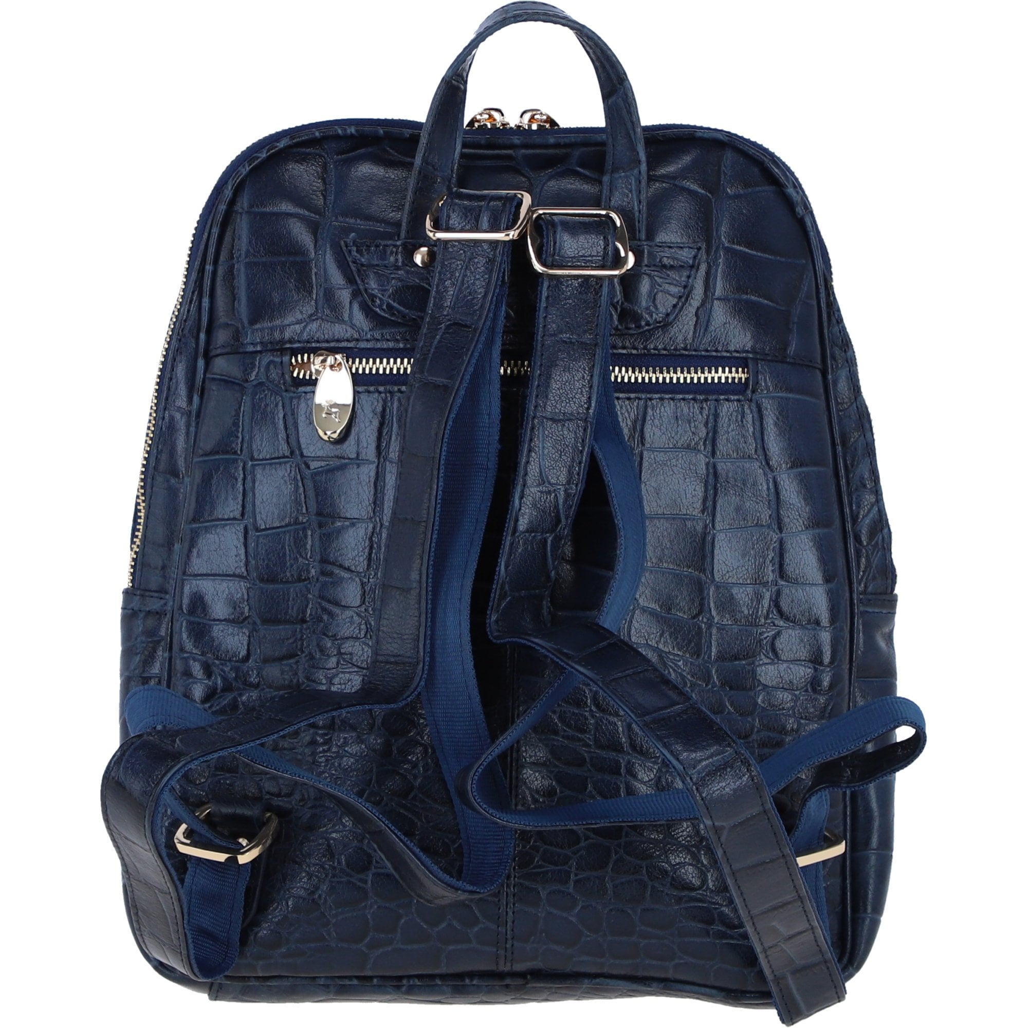 Ashwood Leather Backpack with Multiple Pockets and Golden Hardware in Navy: C-74
