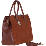 Ashwood Leather and Suede Large Handbag with Detachable Strap in Tan: S-55