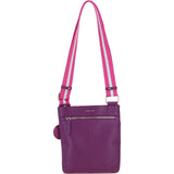 Ashwood Leather Flat Crossbody Bag with Contrast Strap in Raspberry: CB-11