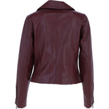 Ladies Veg Tanned Leather Plain Biker Jacket Burgandy: AWL-79