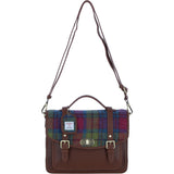 Ashwood Leather & Harris Tweed® Cloth Large Satchel Bag with Twist Lock Tan/Purple: TW-35-13-TP