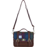 Ashwood Leather & Harris Tweed® Cloth Medium Satchel Bag with Twist Lock Tan/Purple: TW-34-13-TP