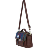 Ashwood Leather & Harris Tweed® Cloth Medium Satchel Bag with Twist Lock Tan/Purple: TW-34-13-TP