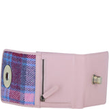 Elegant Ashwood Leather & Harris Tweed® Cloth Trifold Twist-Lock Blue/pink: TW-10-15-bp