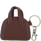 Ashwood Leather & Harris Tweed® Cloth Flat Miniature Handbag Keyring Tan/purple : TW-51-13-tp