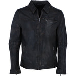 Ashwood's Genuine Leather Regular Fit Jacket with Zip Closure in Black: 79-258