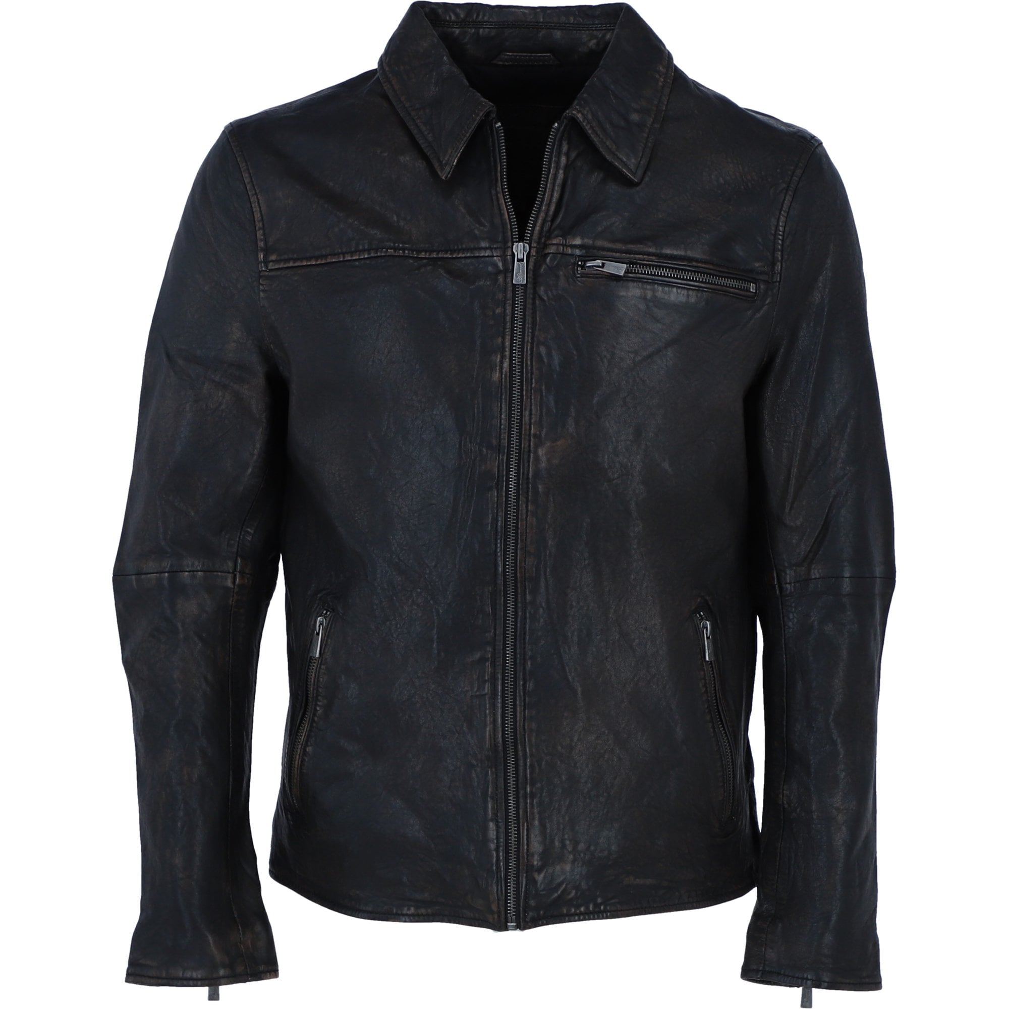 Ashwood's Genuine Leather Regular Fit Jacket with Zip Closure in Black: 79-258