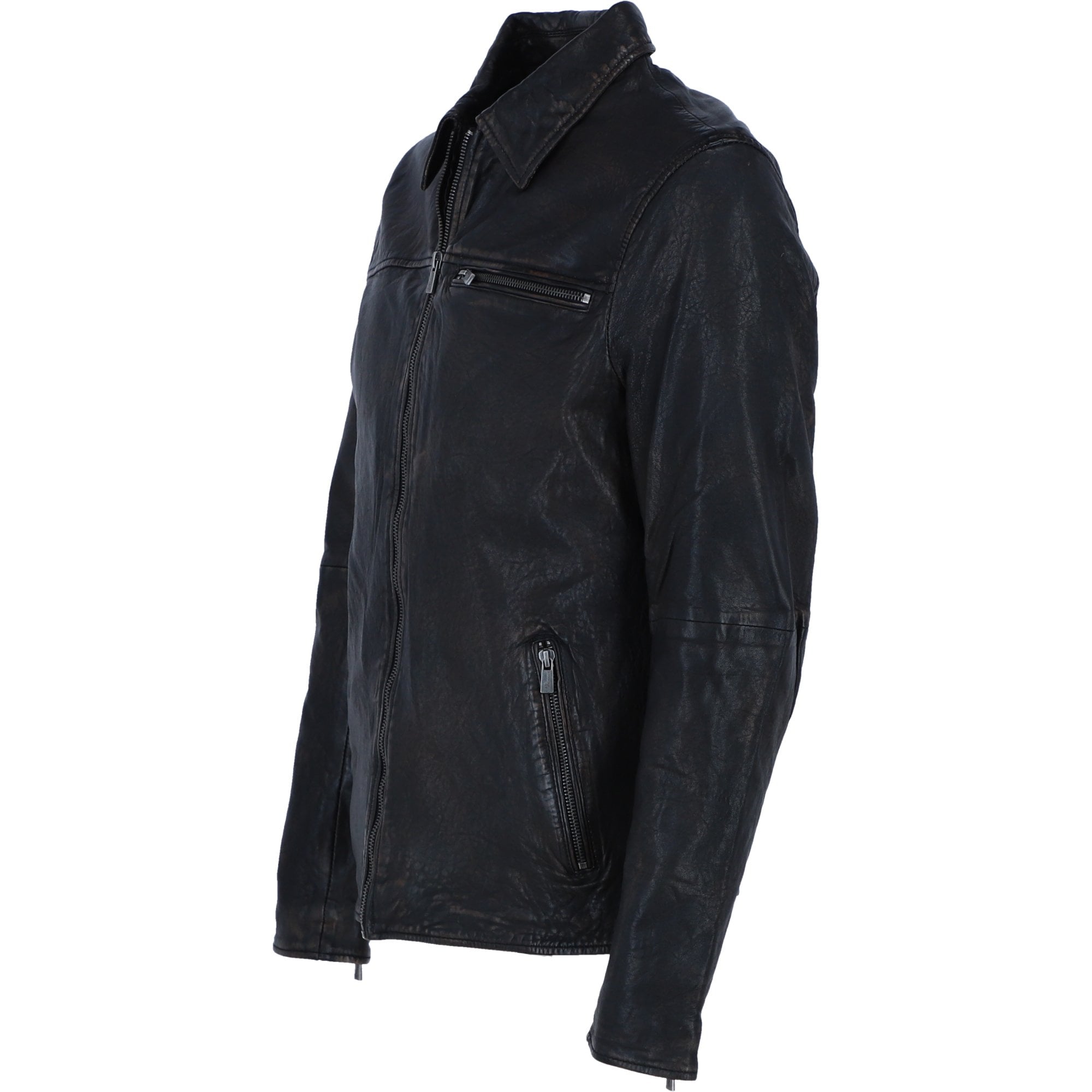 Ashwood's Genuine Leather Regular Fit Jacket with Zip Closure in Black: 79-258