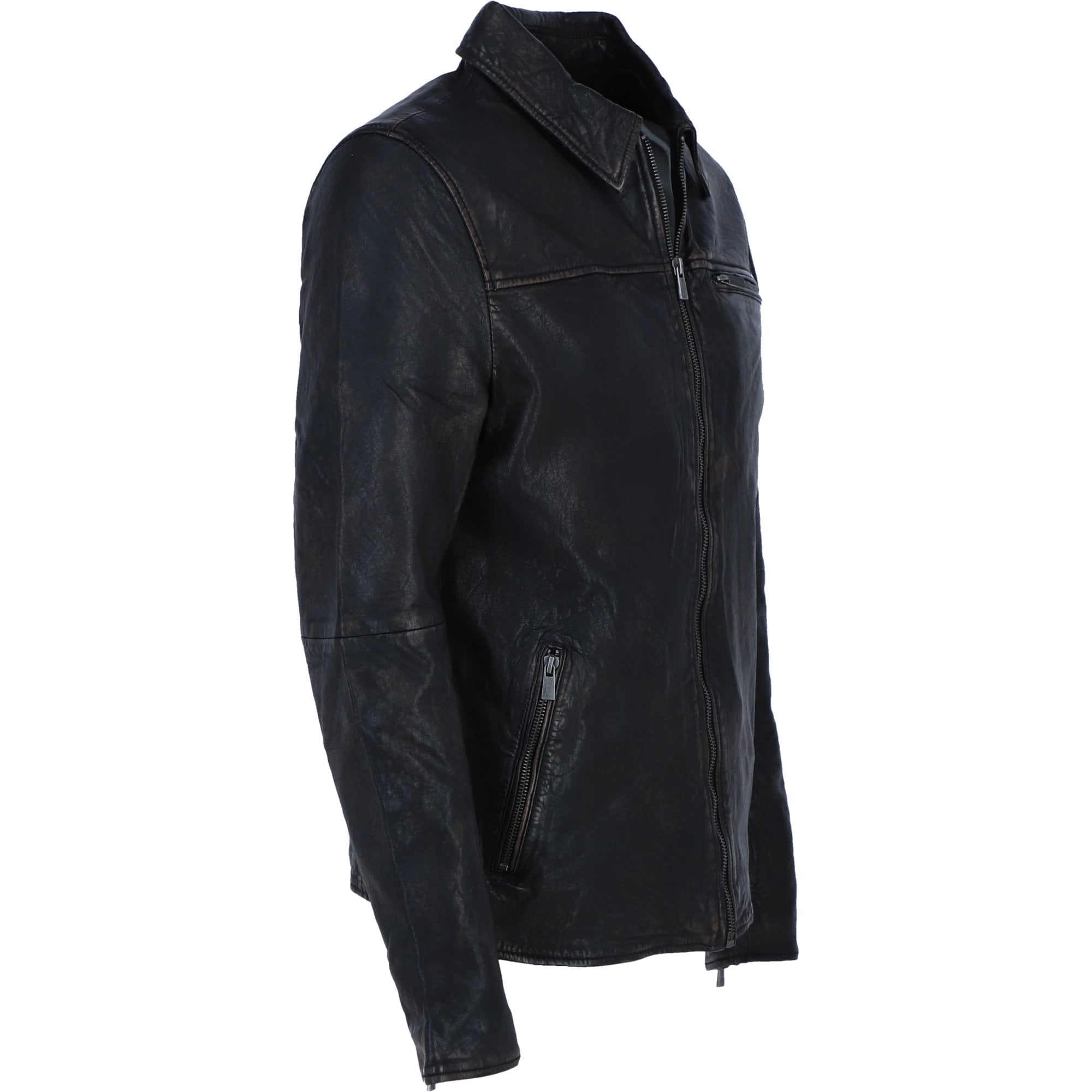 Ashwood's Genuine Leather Regular Fit Jacket with Zip Closure in Black: 79-258