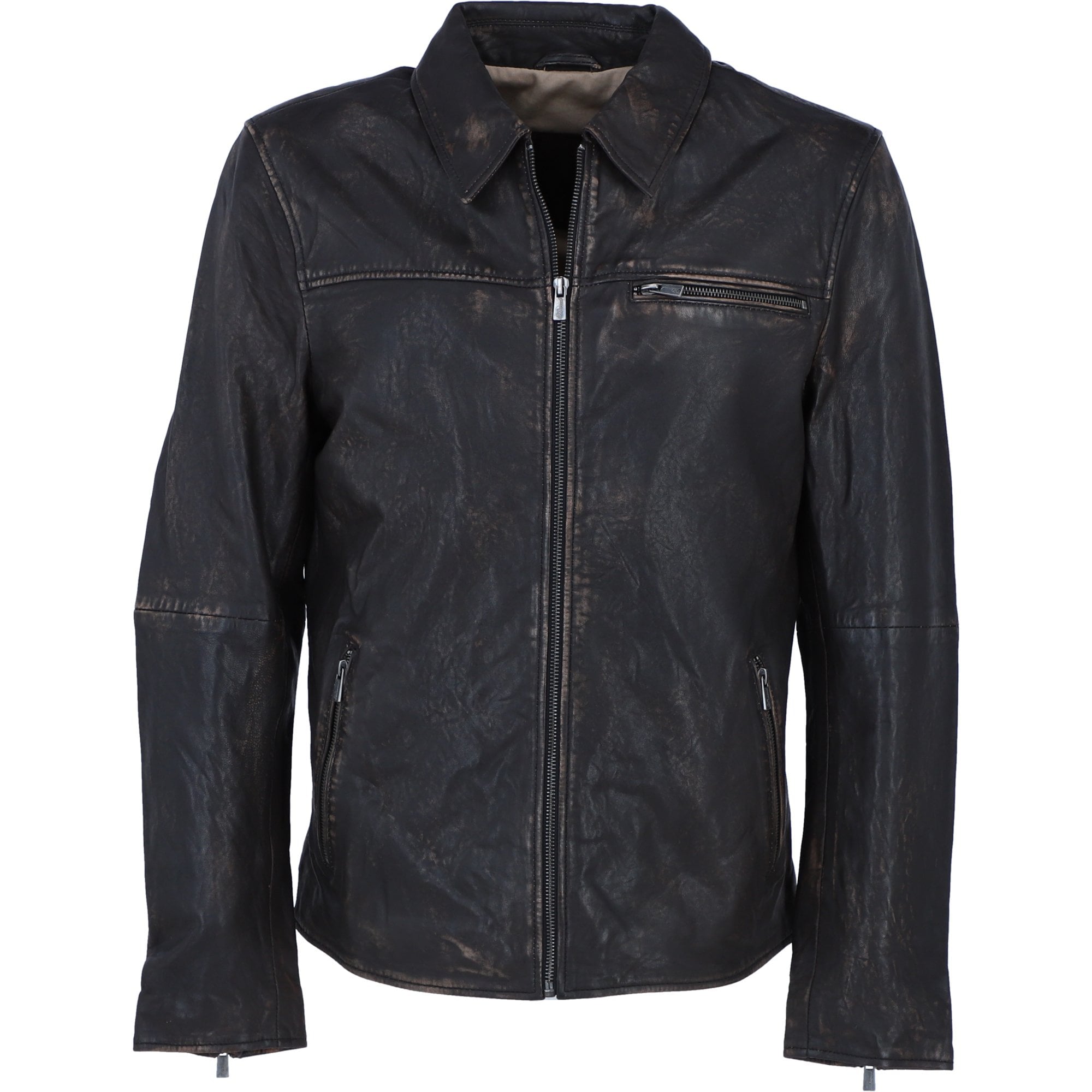 Ashwood's Genuine Leather Regular Fit Jacket with Zip Closure in Coffee: 79-258