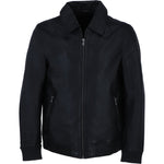 Ashwood's Genuine Leather Bomber Jacket with Collar and Leather Ribbed Trim in Black: Autograph