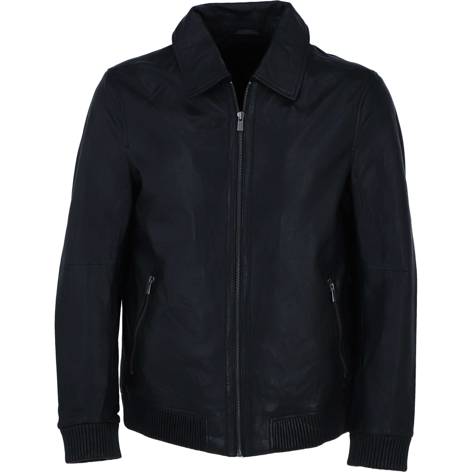 Ashwood's Genuine Leather Bomber Jacket with Collar and Leather Ribbed Trim in Black: Autograph