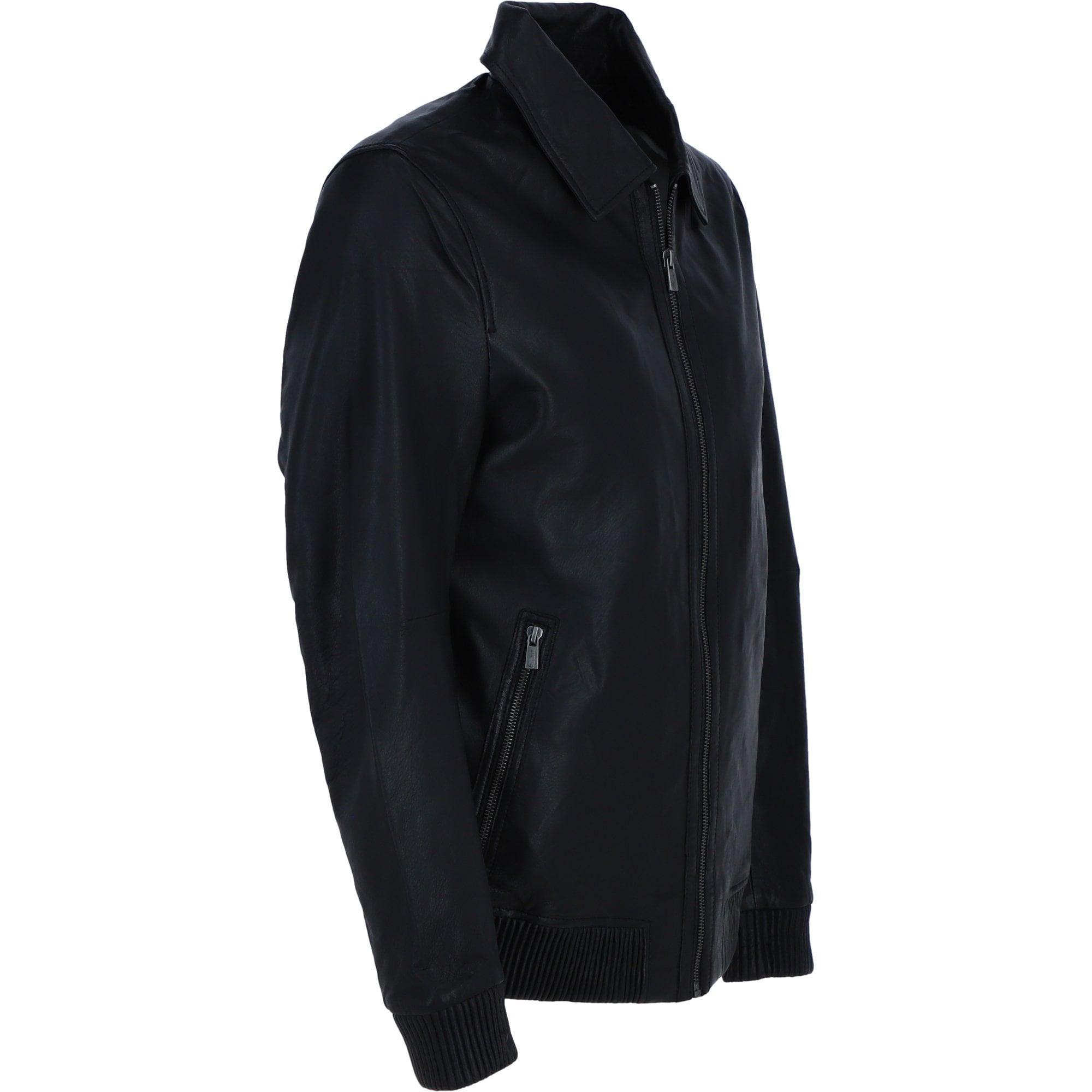 Ashwood's Genuine Leather Bomber Jacket with Collar and Leather Ribbed Trim in Black: Autograph